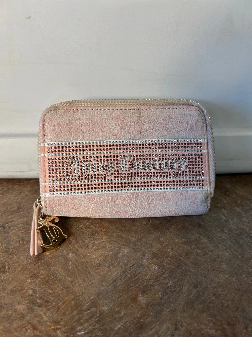 Juicy Couture Pink Rhinestone Zip Around Wallet